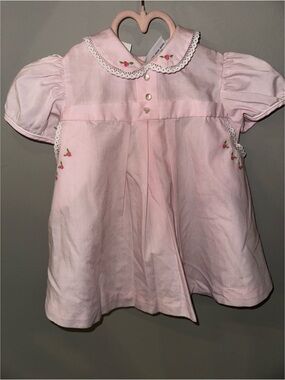Pink Embroidered Peter Pan Collar Girls' Dress Top
